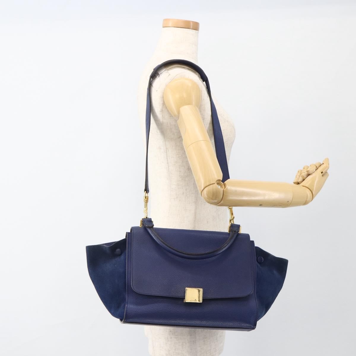 Celine Trapeze Leather With Suede Blue Leather Handbag (Pre-Owned)