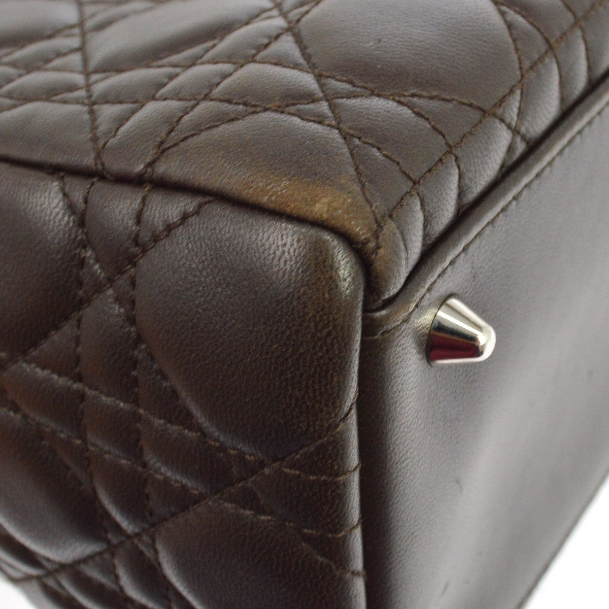 Christian Dior Lady Dior Cannage Quilt Lambskin Brown Leather Handbag (Pre-Owned)