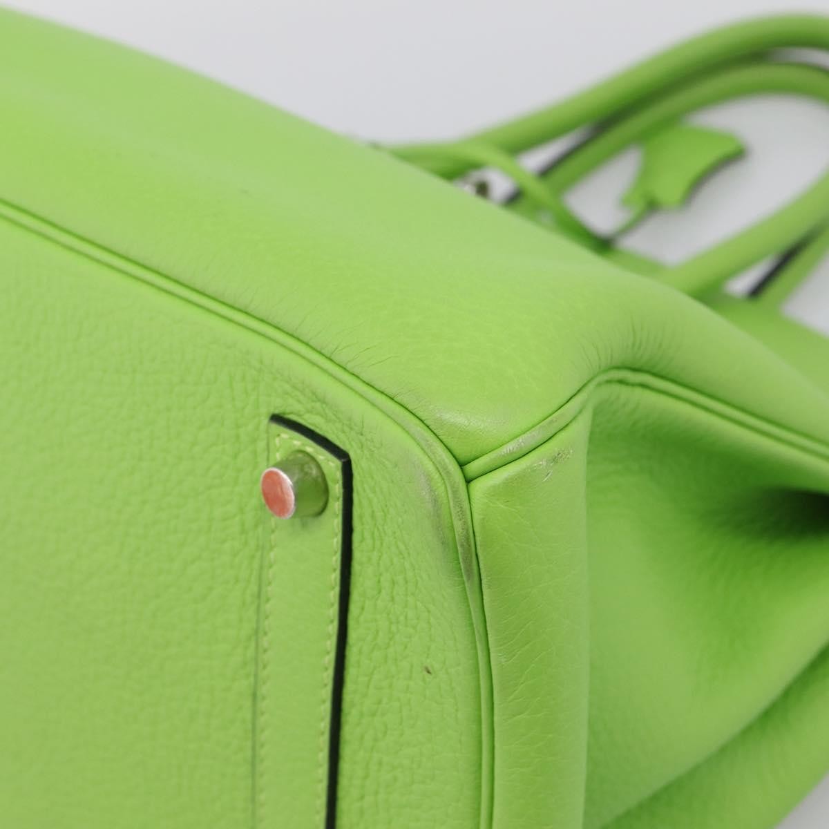 Hermes Birkin Green Clemence With Palladium Hardware Green Leather Handbag (Pre-Owned)