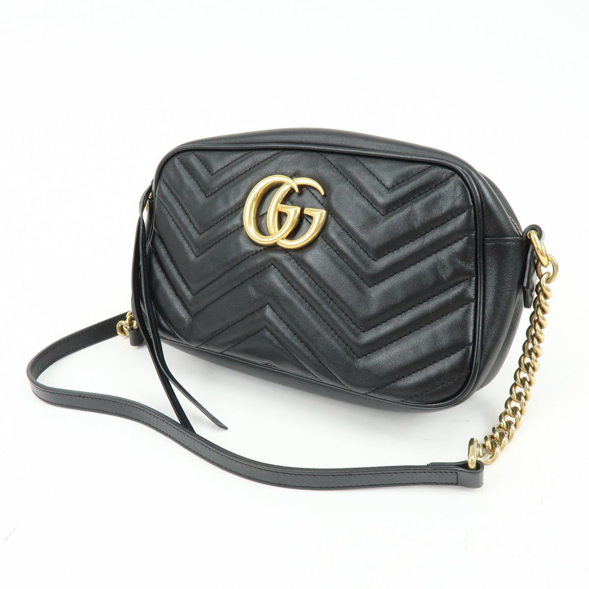 Gucci Gg Marmont Matelasse Leather Black Leather Shoulder Bag Bag (Pre-Owned)