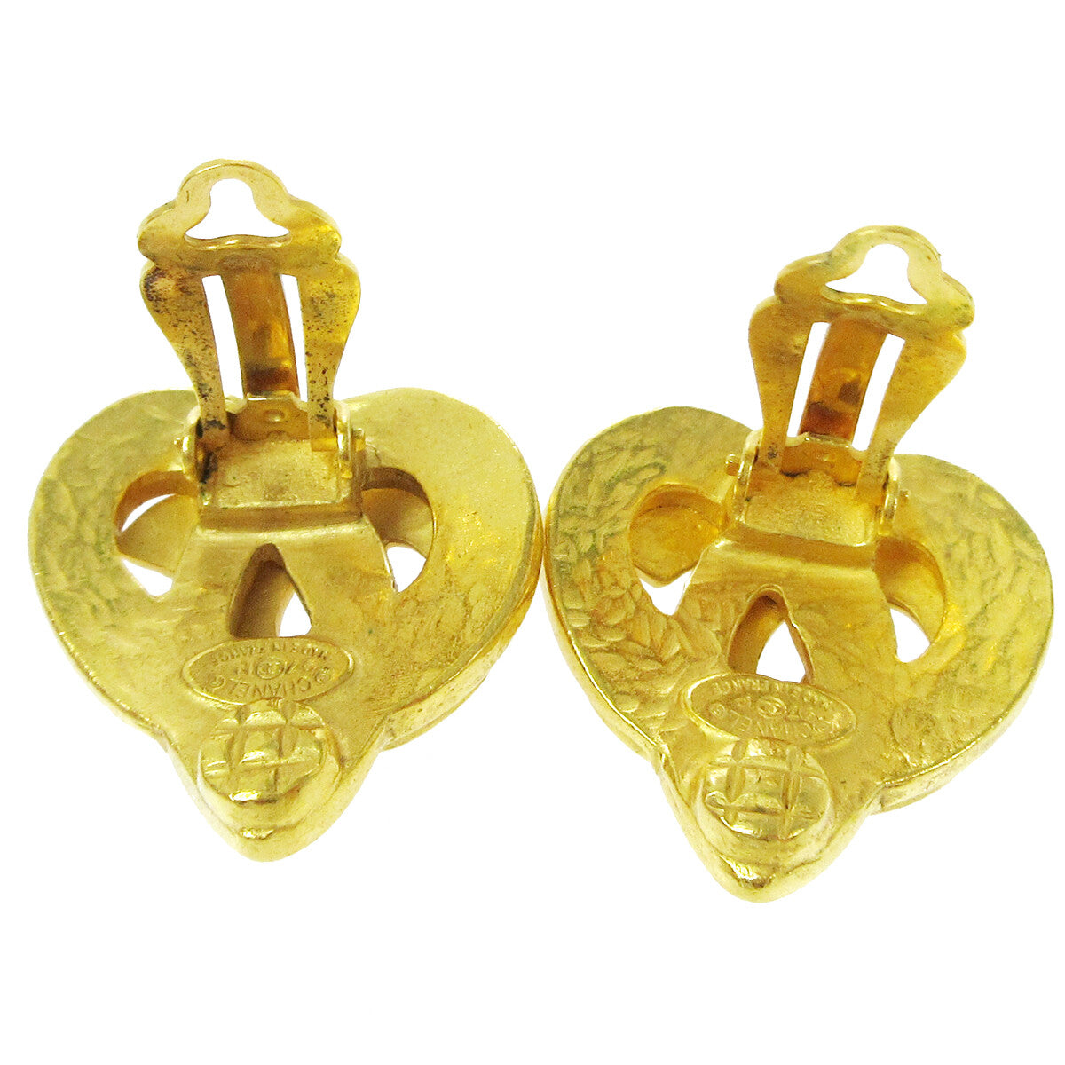 Chanel Vintage Cc Heart Clip-On Metal Gold Gold_Plated Earrings Jewelry (Pre-Owned)
