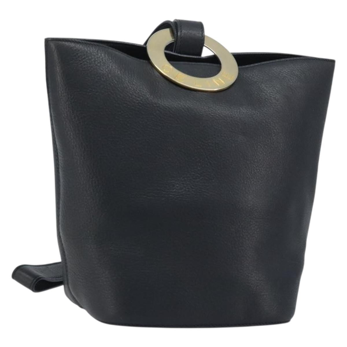 Celine Circle Logo Leather Black Leather Handbag (Pre-Owned)