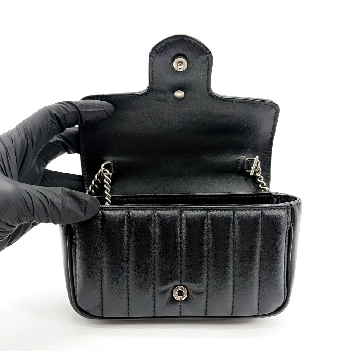 Gucci Gg Marmont Patent Black Leather Shoulder Bag Bag (Pre-Owned)