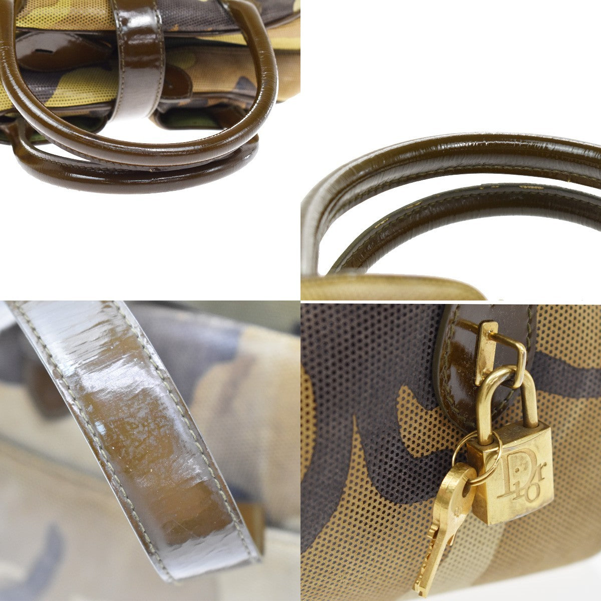 Christian Dior Vintage Saddle Bowler Camouflage Printed Pixelated Leather Khaki Canvas Handbag (Pre-Owned)