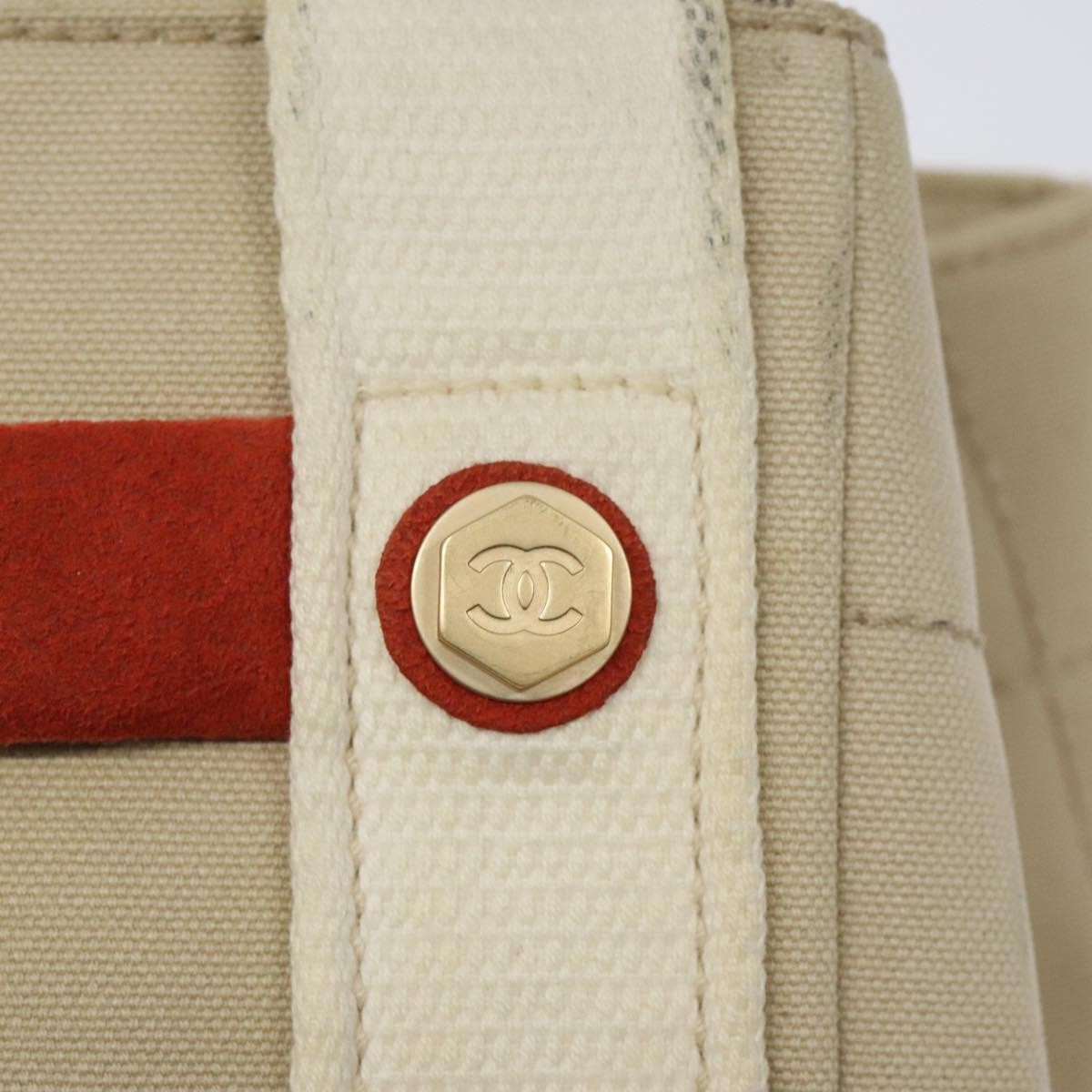 Chanel Chocolate Bar Coco Mark Canvas Beige Canvas Handbag (Pre-Owned)