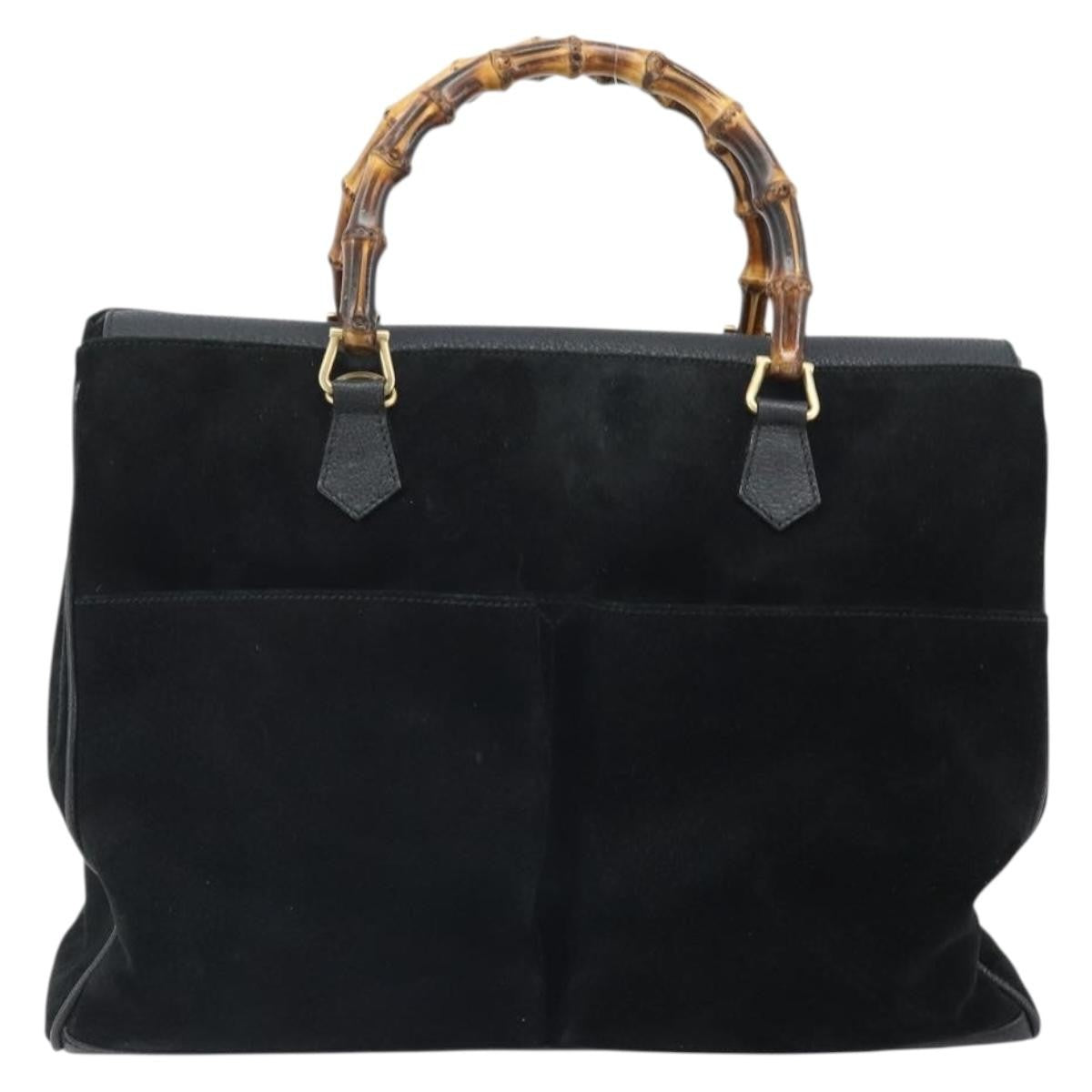 Gucci Bamboo Suede Black Suede Tote Bag Bag (Pre-Owned)
