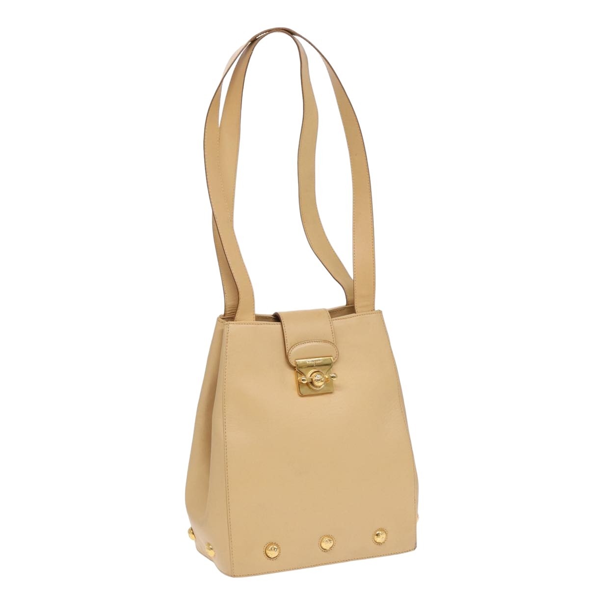 Salvatore Ferragamo Vintage Leather Beige Leather Shoulder Bag Bag (Pre-Owned)