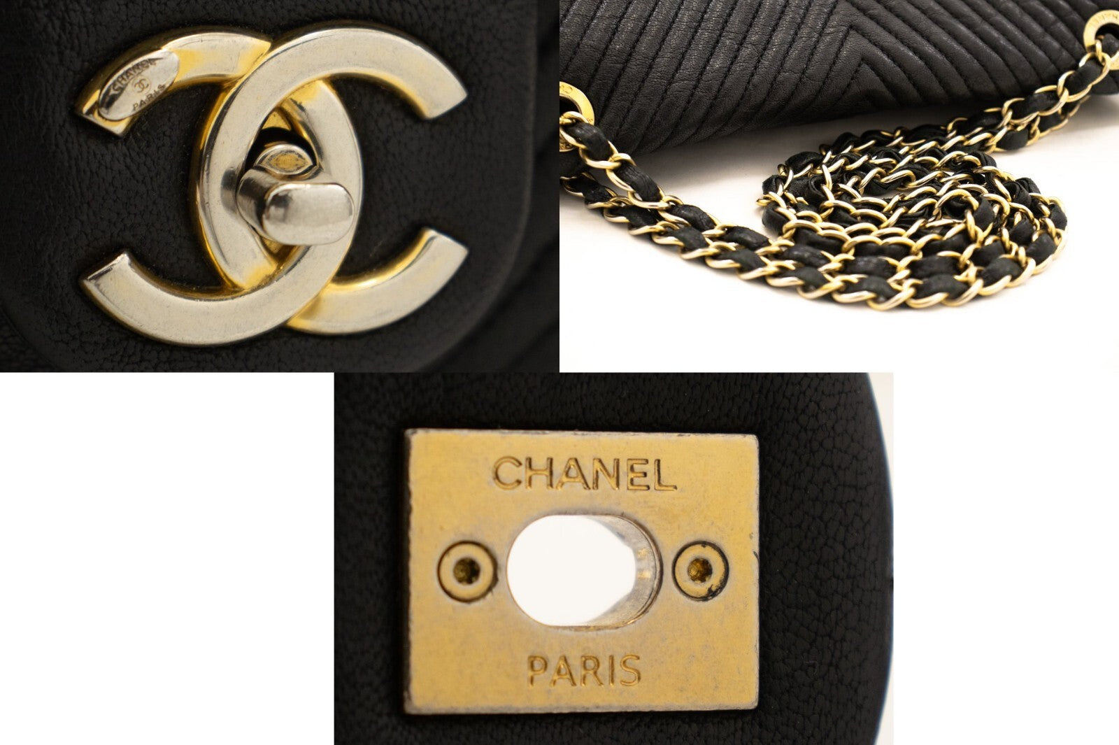 Chanel Classic Single Flap Chevron Lambskin Black Leather Shoulder Bag Bag (Pre-Owned)
