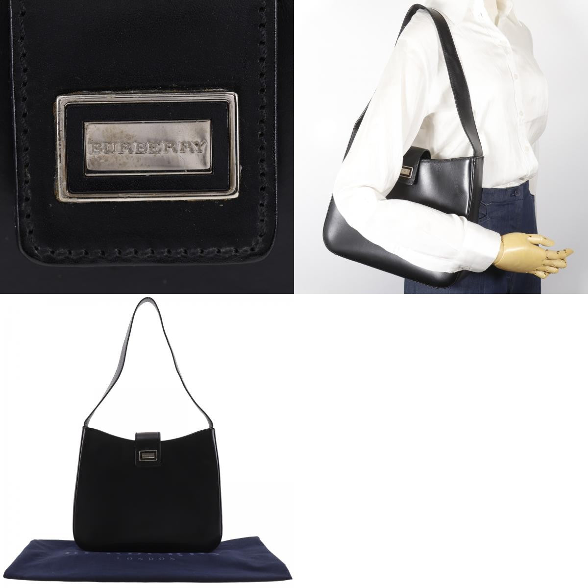 Burberry Shoulder Leather Black Leather Shoulder Bag Bag (Pre-Owned)