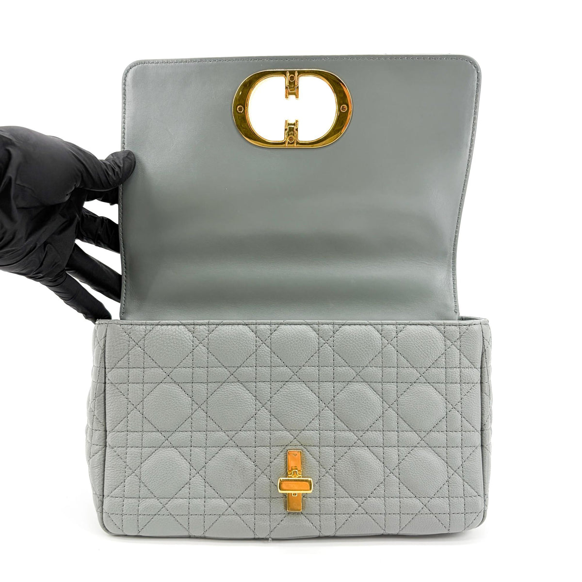 Christian Dior Caro Cannage Quilt Calfskin Gray Leather Shoulder Bag Bag (Pre-Owned)