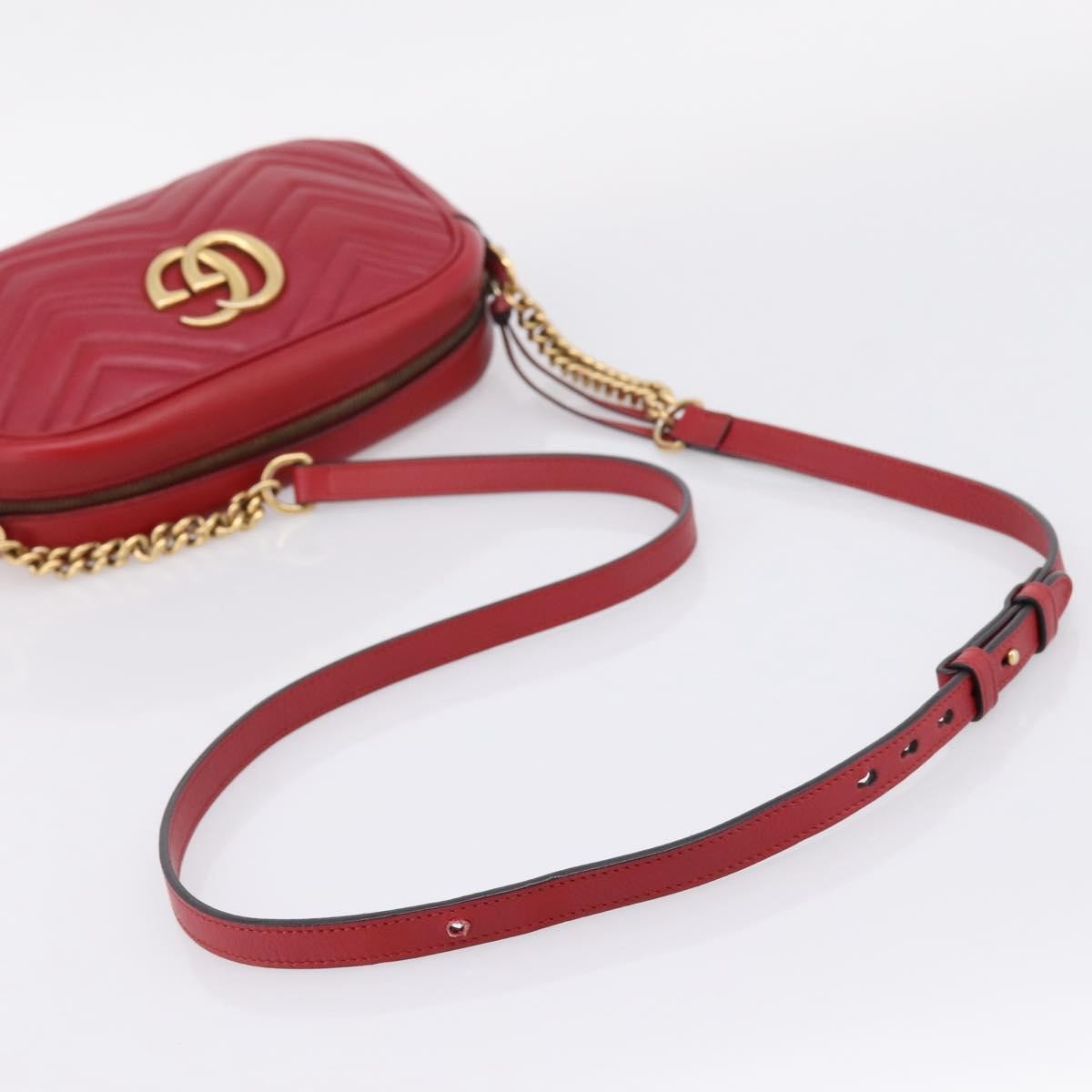 Gucci Gg Marmont Matelasse Leather Red Leather Shoulder Bag Bag (Pre-Owned)