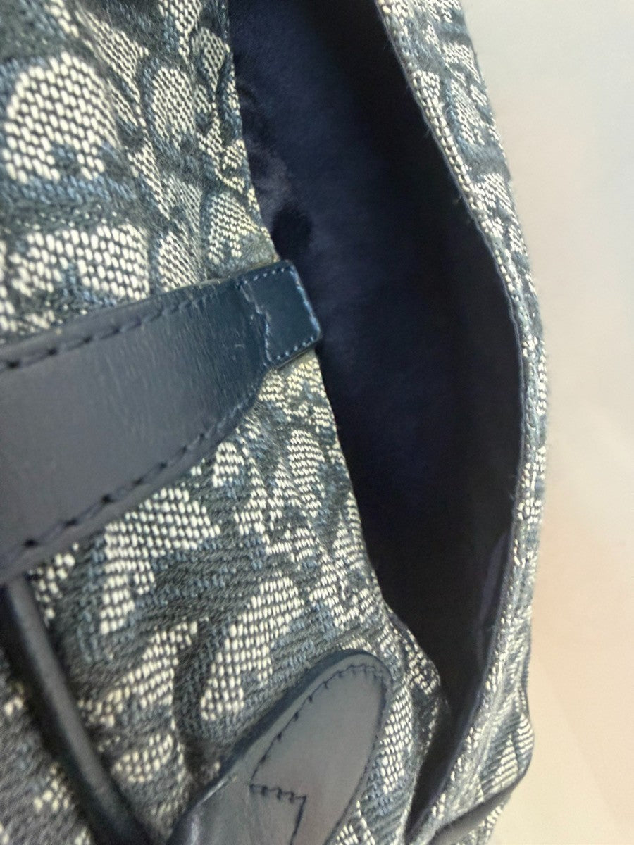 Christian Dior Vintage Saddle Bowler Diorissimo Canvas Navy Canvas Handbag (Pre-Owned)