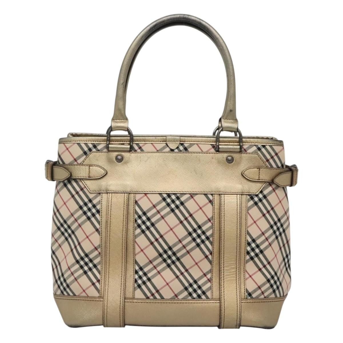 Burberry Nova Check Tote Canvas And Leather Beige Canvas Tote Bag Bag (Pre-Owned)