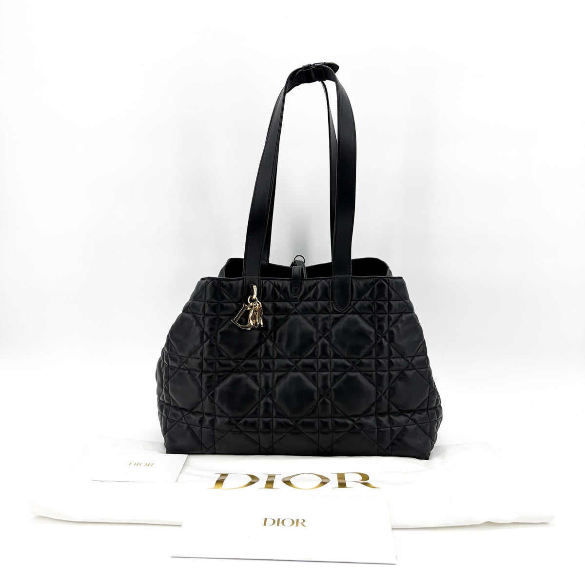 Christian Dior Toujours Macrocannage Quilt Calfskin Black Leather Tote Bag Bag (Pre-Owned)