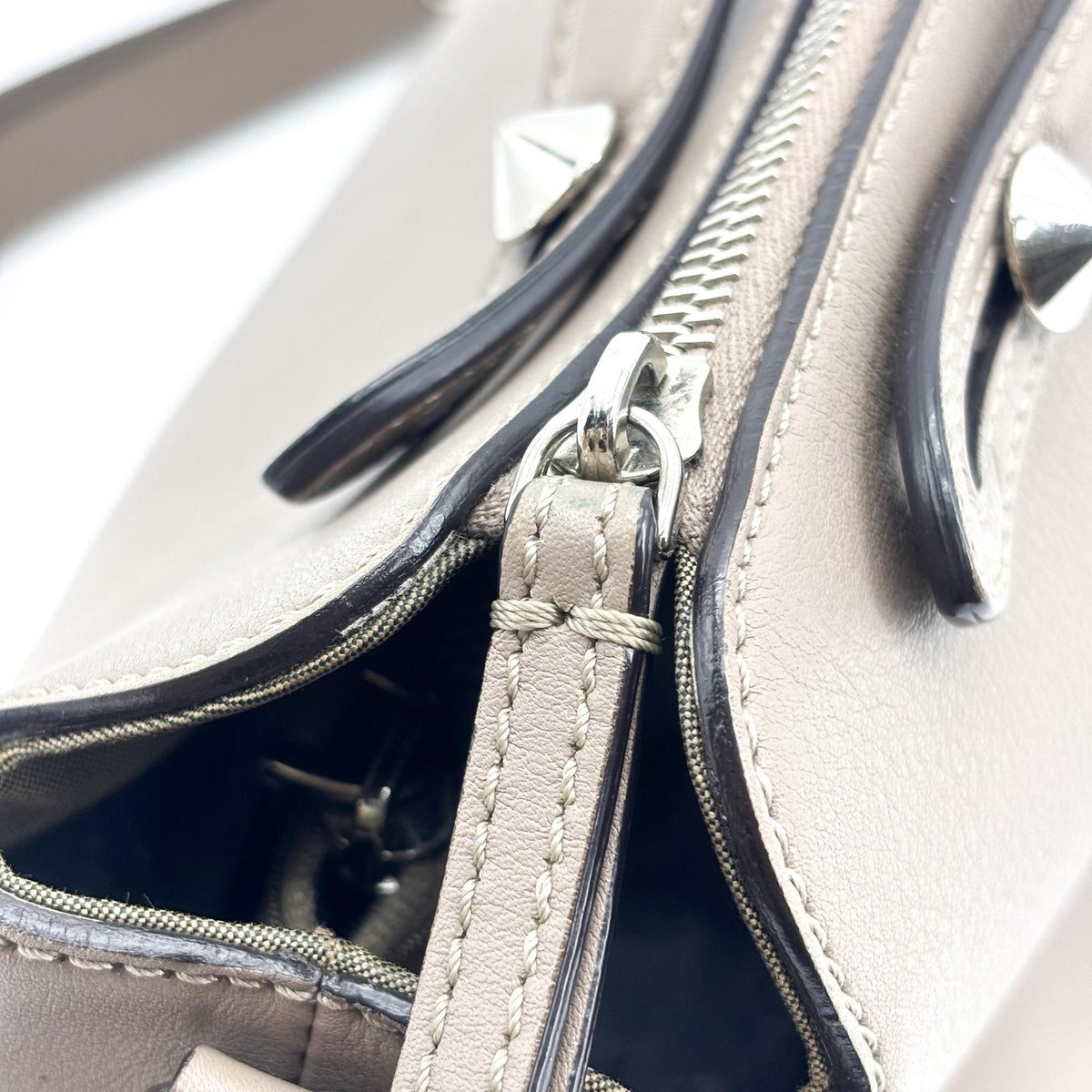 Fendi By The Way Satchel Calfskin Beige Leather Handbag (Pre-Owned)