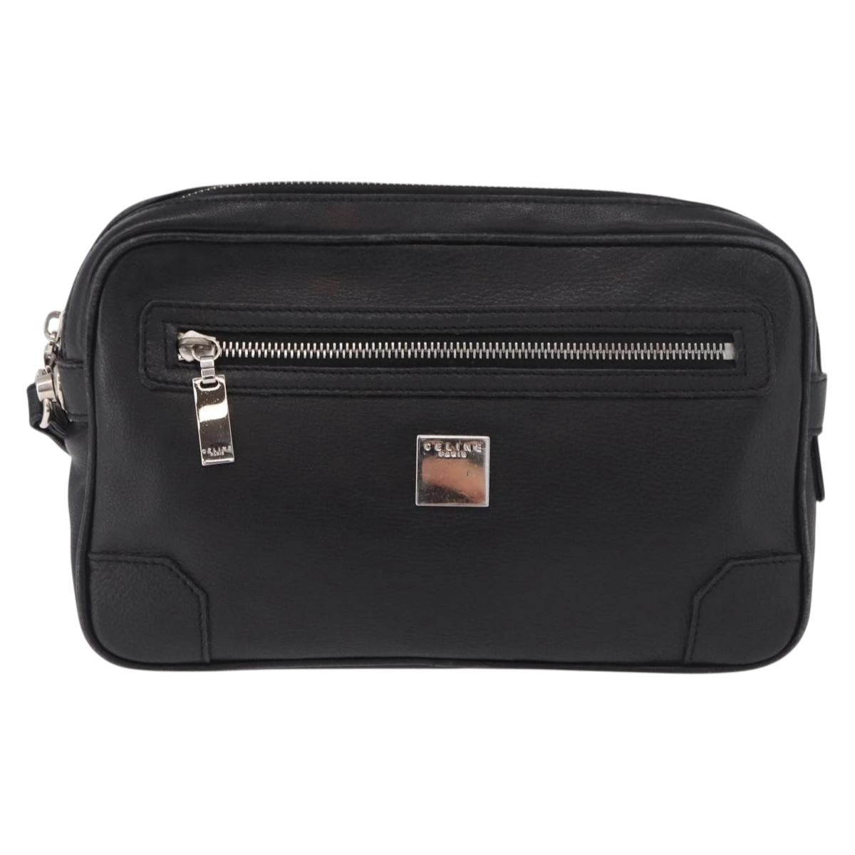 Celine Vintage Zip Wristlet Clutch Leather Black Leather Clutche & Pouche Bag (Pre-Owned)