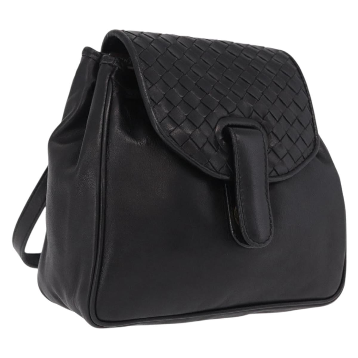 Bottega Veneta Backpack Leather With Intrecciato Black Leather Backpack Bag (Pre-Owned)