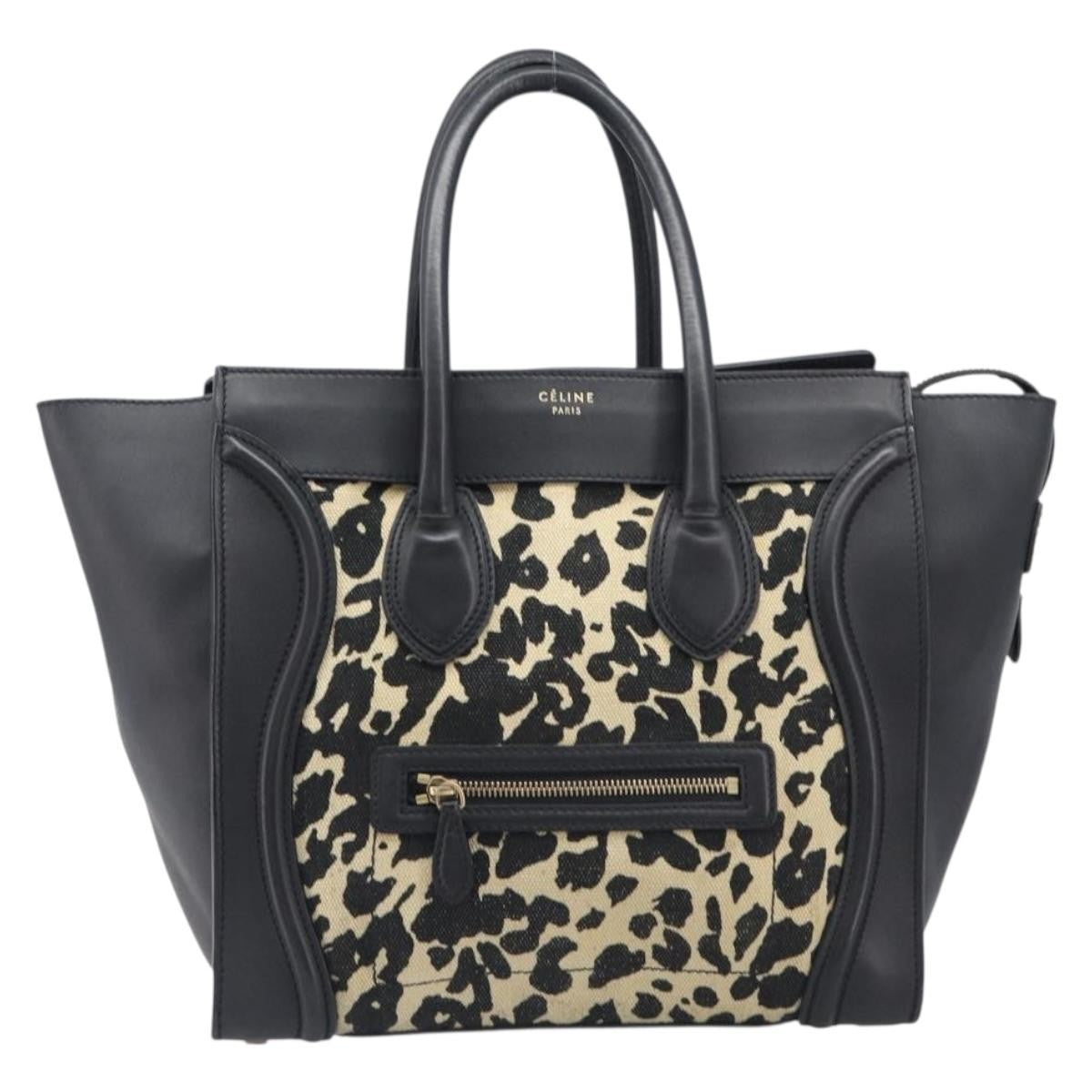 Celine Luggage Printed Canvas And Leather Black Leather Handbag (Pre-Owned)