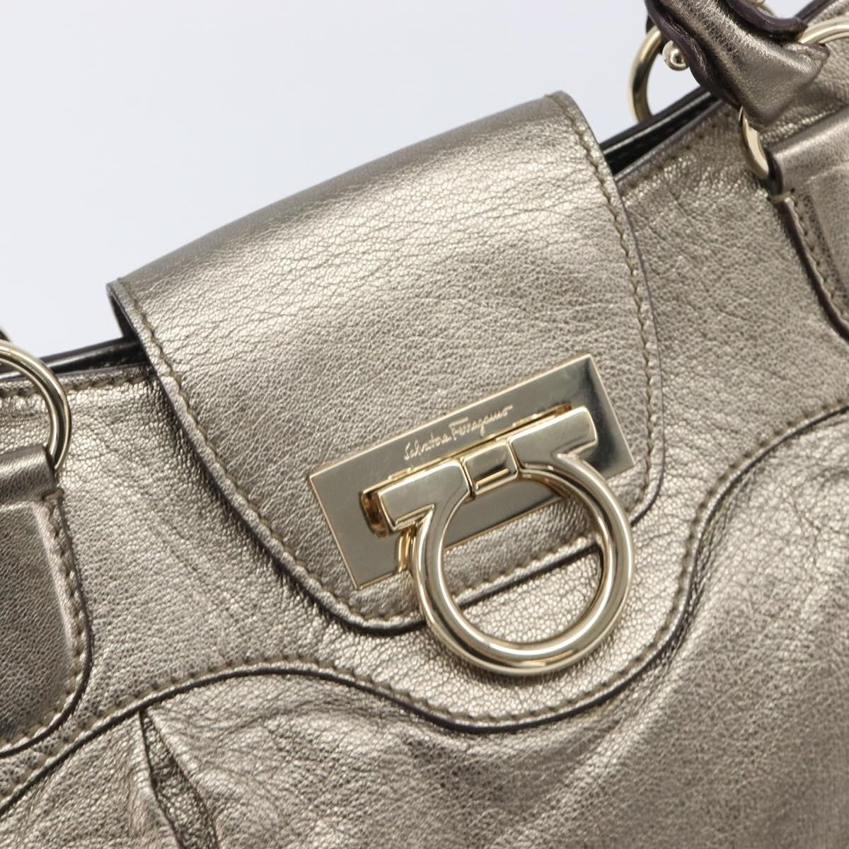 Salvatore Ferragamo Vintage Gancini Top Handle Leather Gold Leather Handbag (Pre-Owned)