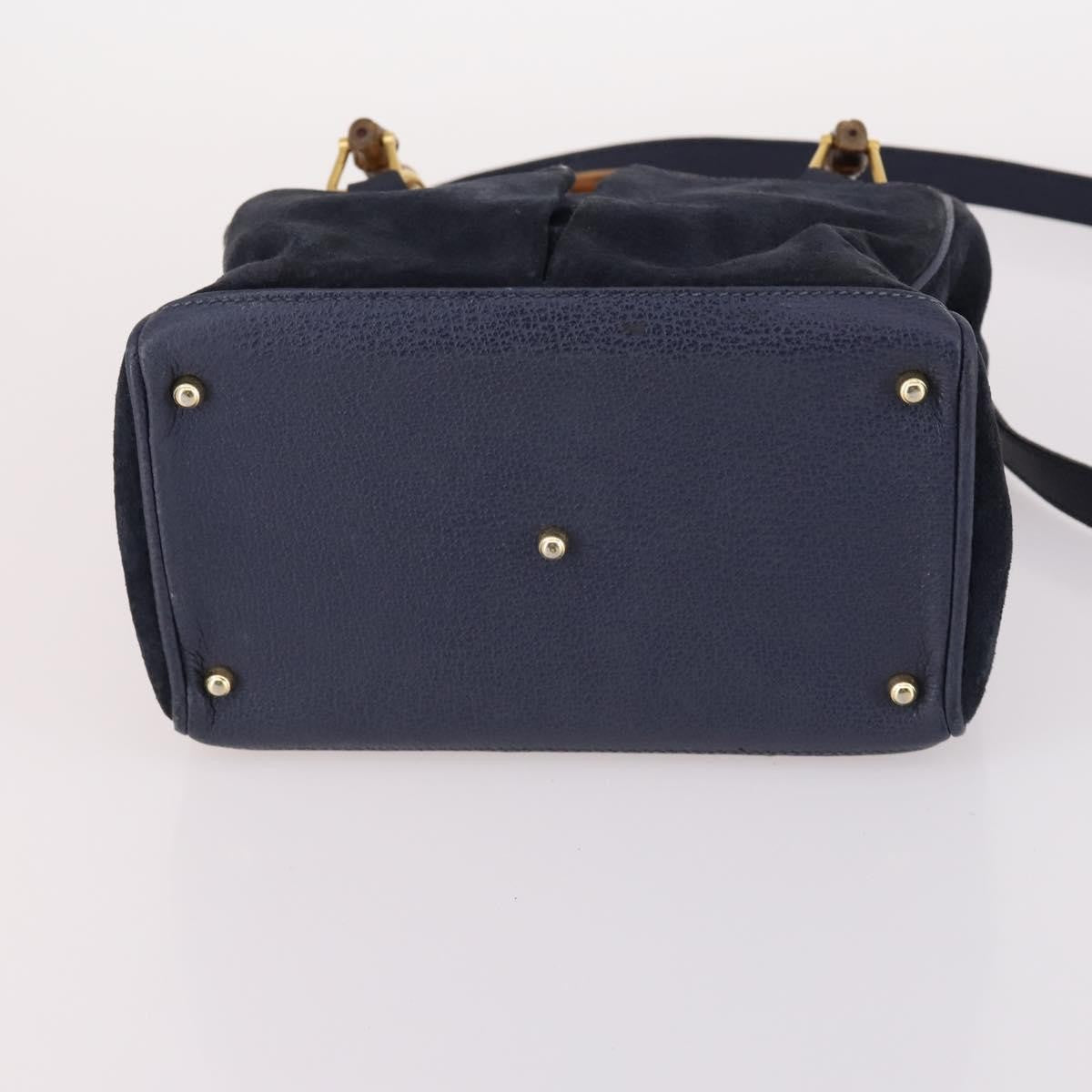 Gucci Vintage Bamboo Handle Suede Navy Suede Handbag (Pre-Owned)