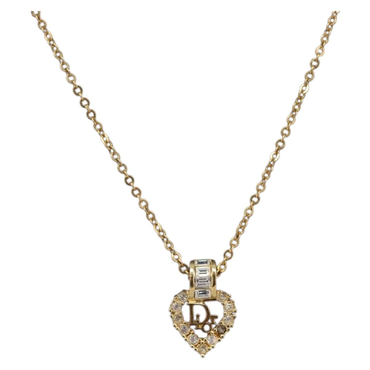 Christian Dior Logo Heart Pendant Metal Gold Metal Necklace Jewelry (Pre-Owned)