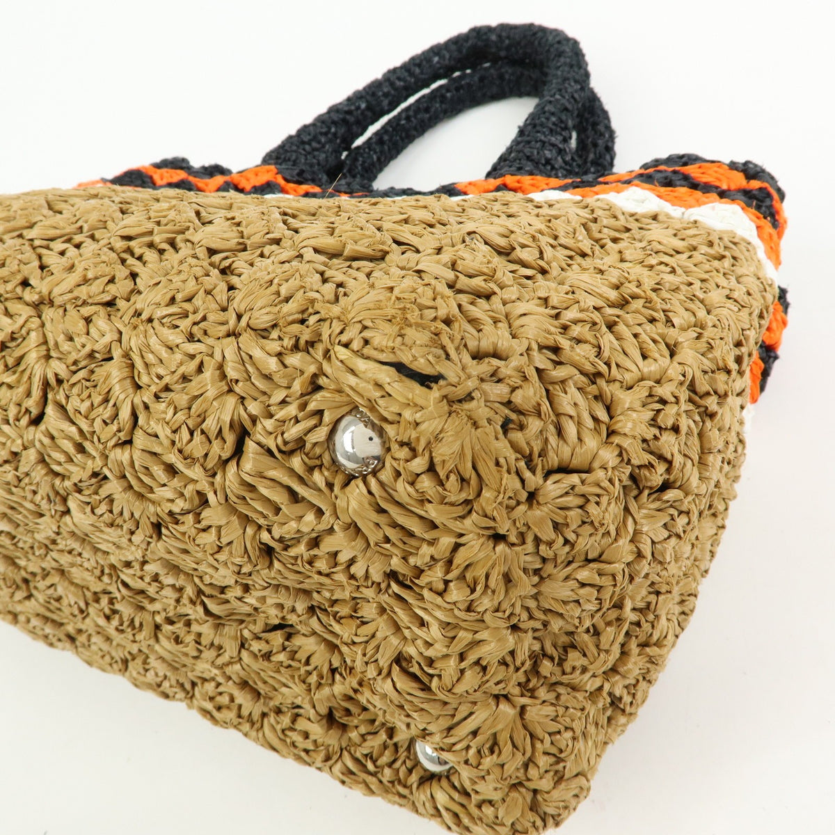 Prada Triangle Logo Raffia Crochet Beige Wicker Tote Bag Bag (Pre-Owned)