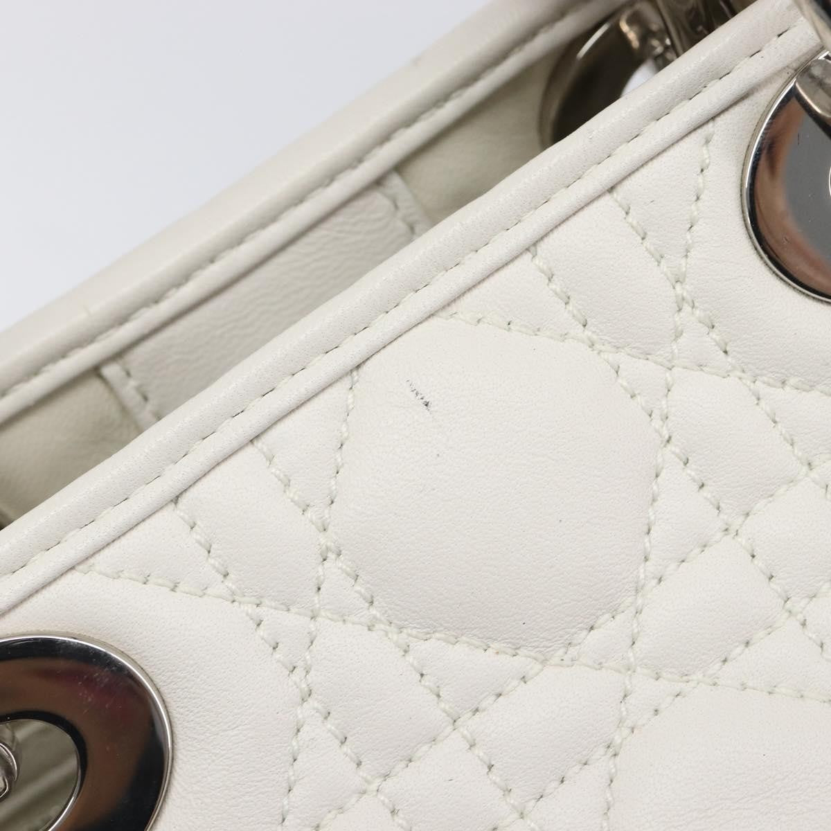 Christian Dior Lady Dior Cannage Quilt Lambskin White Leather Handbag (Pre-Owned)