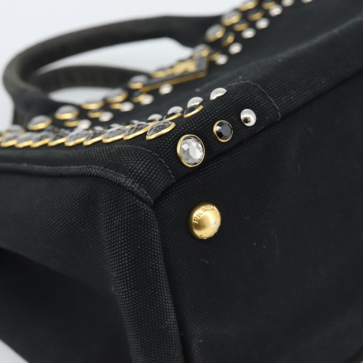 Prada Canapa Convertible Tote Rhinestone Embellished Canvas Black Canvas Handbag (Pre-Owned)