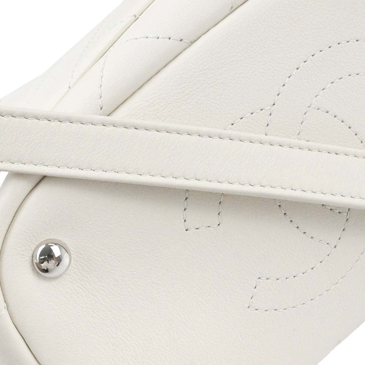 Chanel Cc Top Handle Bucket Stitched Calfskin White Leather Handbag (Pre-Owned)