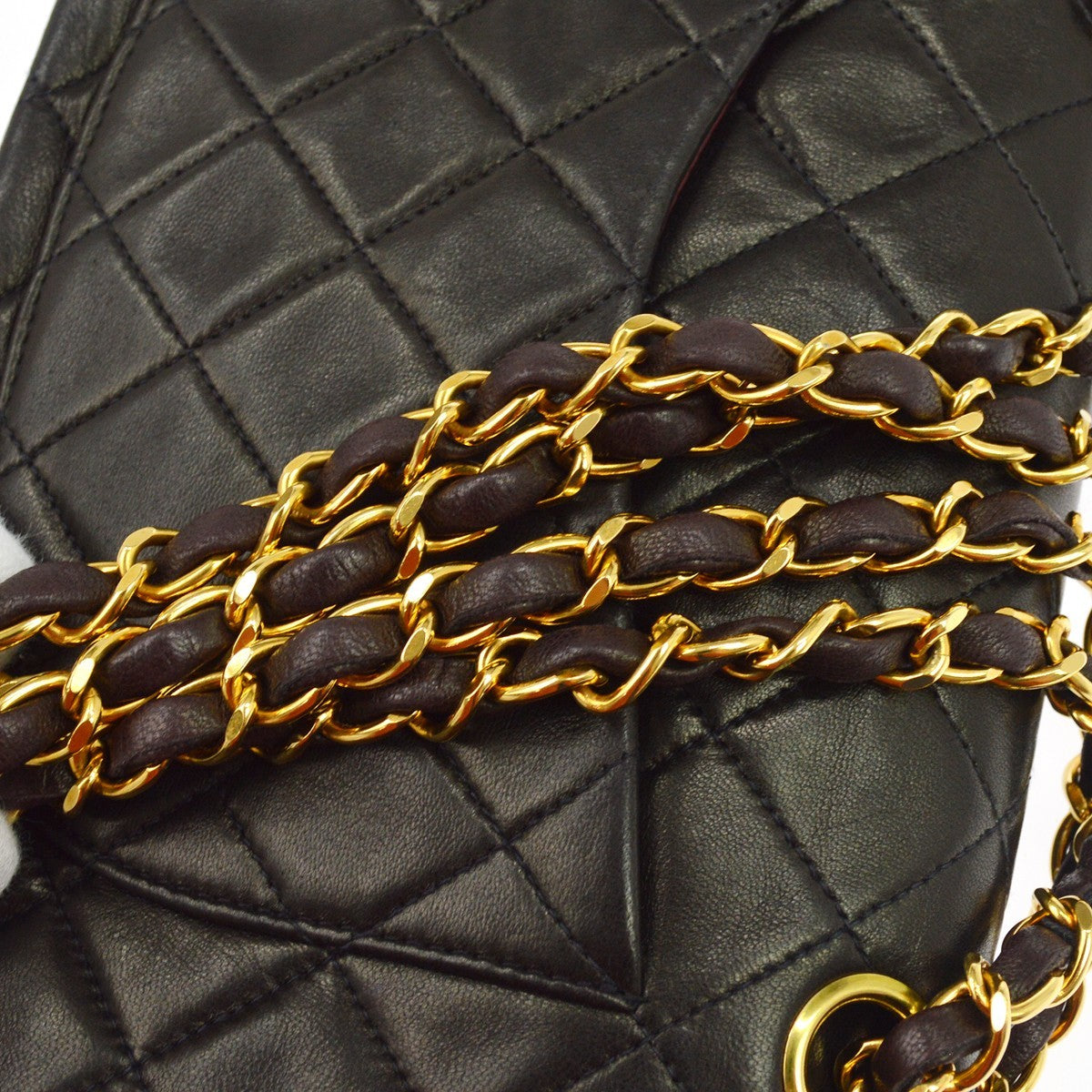 Chanel Classic Flap Quilted Lambskin Black Leather Handbag (Pre-Owned)