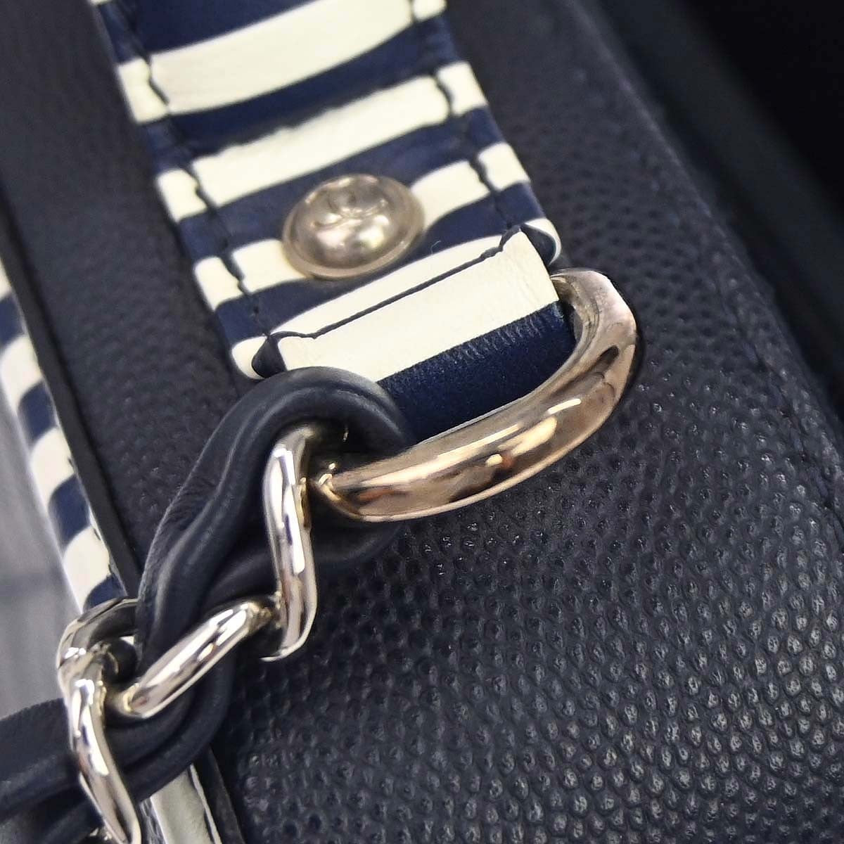 Chanel Filigree Vanity Case Quilted Caviar With Striped Leather Navy Leather Clutche & Pouche Bag (Pre-Owned)