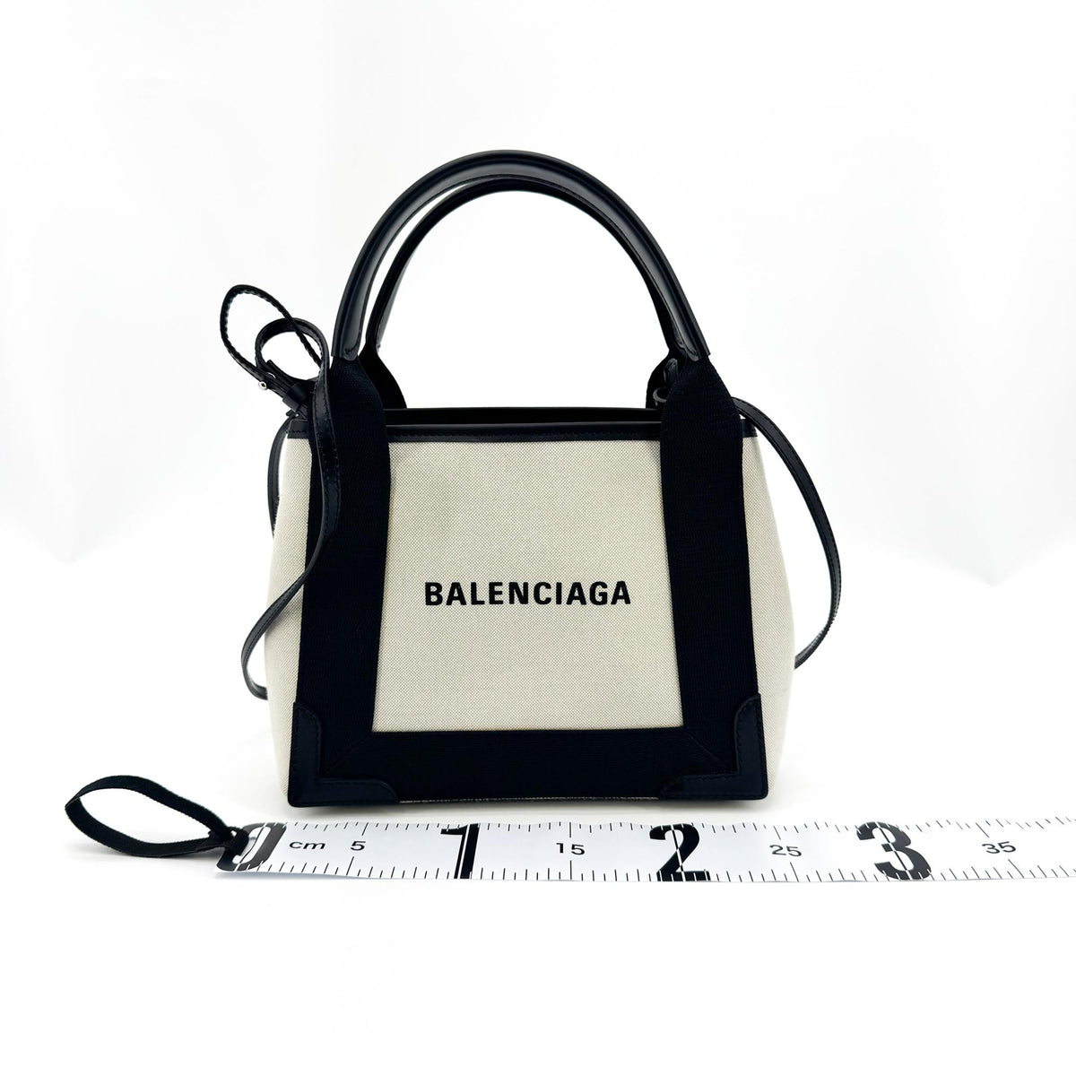 Balenciaga Navy Cabas Canvas With Leather Black Canvas Tote Bag Bag (Pre-Owned)