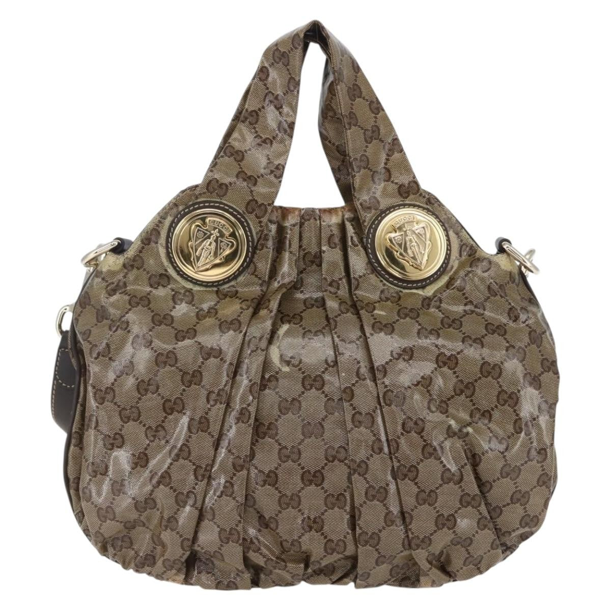 Gucci Hysteria Convertible Top Handle Gg Coated Canvas Beige Canvas Handbag (Pre-Owned)