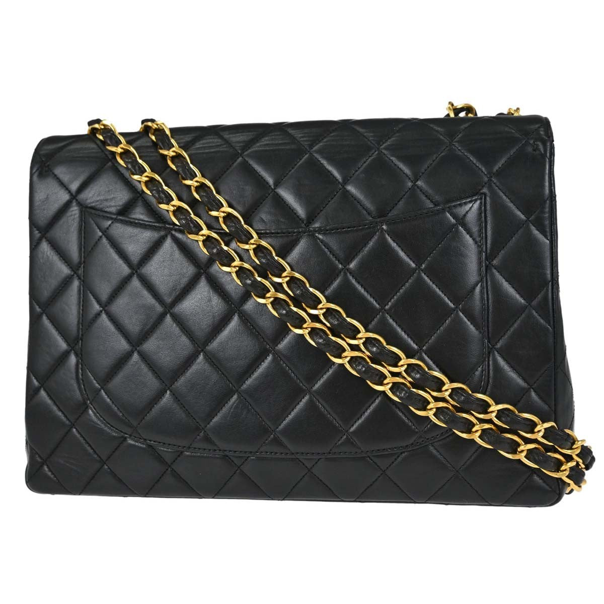 Chanel Classic Single Flap Quilted Lambskin Black Leather Handbag (Pre-Owned)