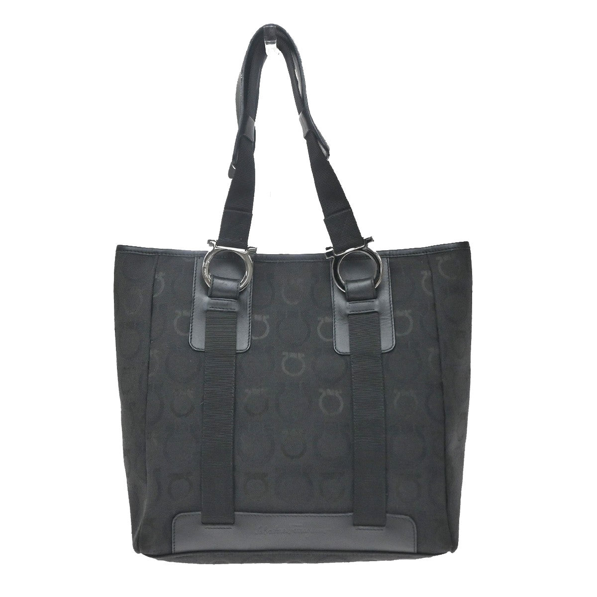 Salvatore Ferragamo Gancini Tote Canvas Black Canvas Tote Bag Bag (Pre-Owned)