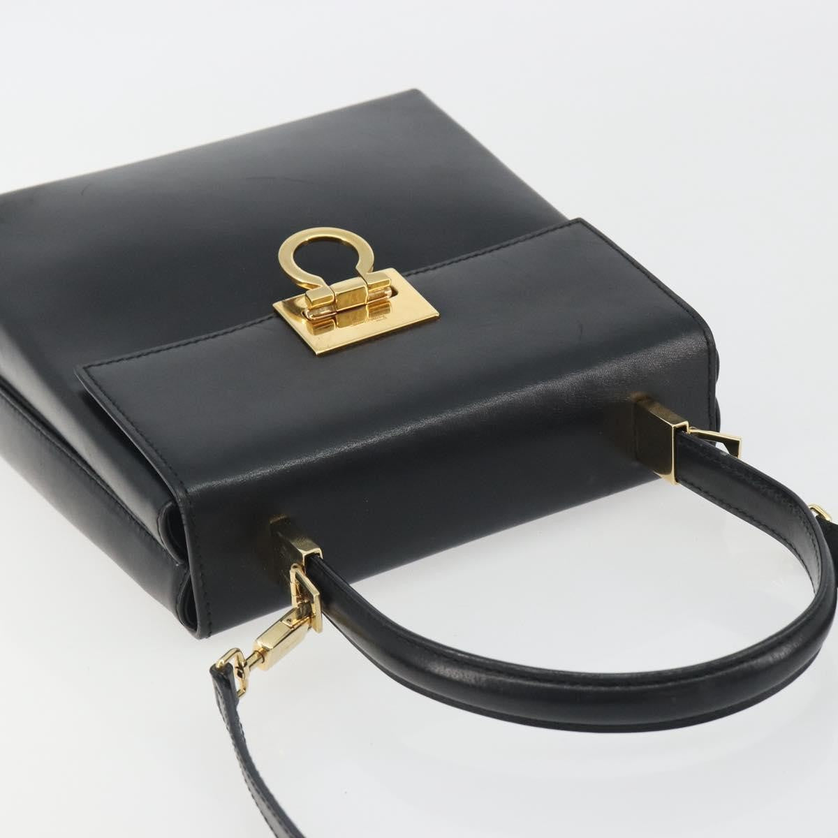 Salvatore Ferragamo Gancini Convertible Top Handle Leather Black Leather Handbag (Pre-Owned)