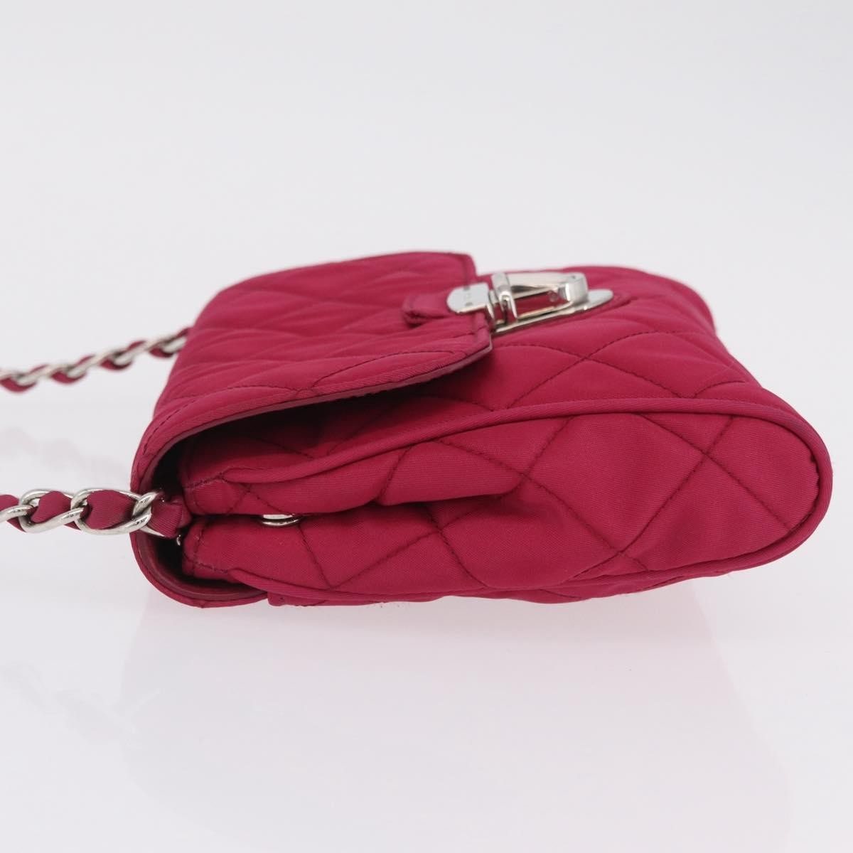 Prada Pushlock Chain Flap Quilted Tessuto Pink Nylon Handbag (Pre-Owned)