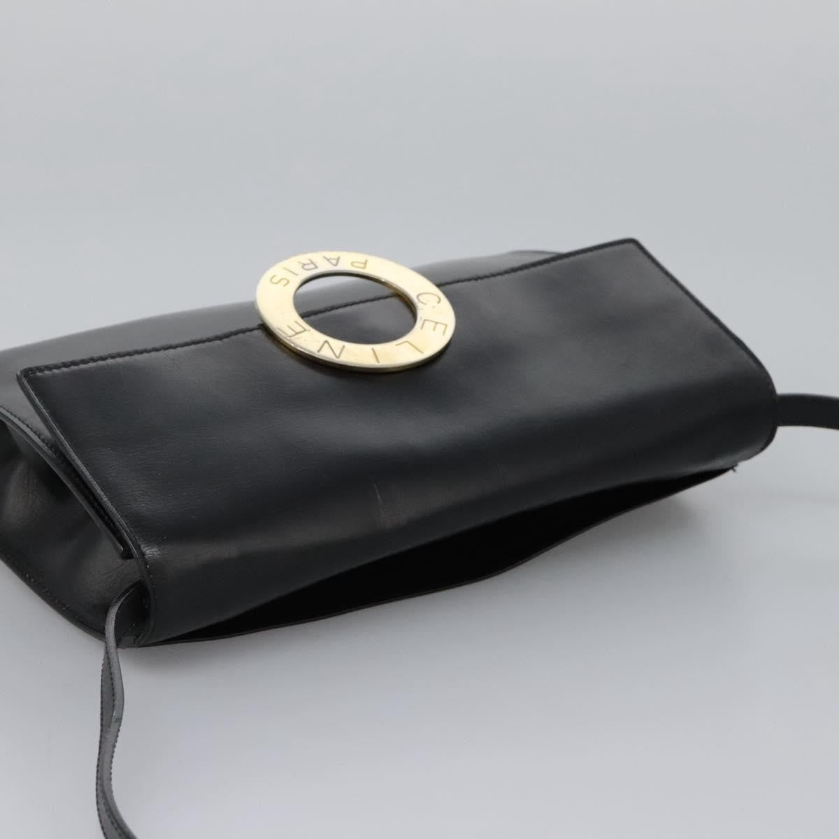 Celine Vintage Circle Logo Leather Black Leather Bag (Pre-Owned)