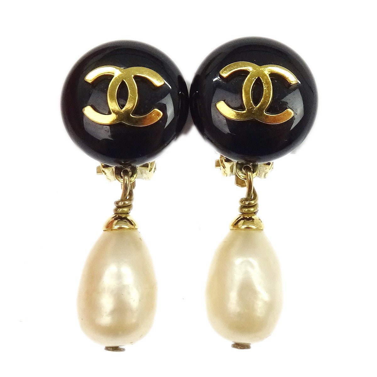 Chanel Cc Logo Dangle Artificial Pearls With Gold-Plated Gold Gold_Plated Earrings Jewelry (Pre-Owned)