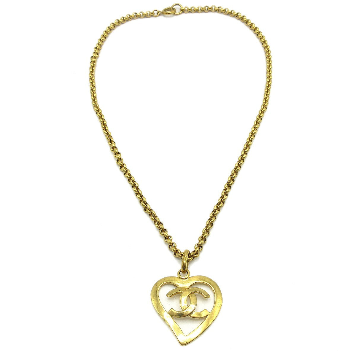 Chanel Cc Heart Pendant Metal Gold Gold_Plated Necklace Jewelry (Pre-Owned)