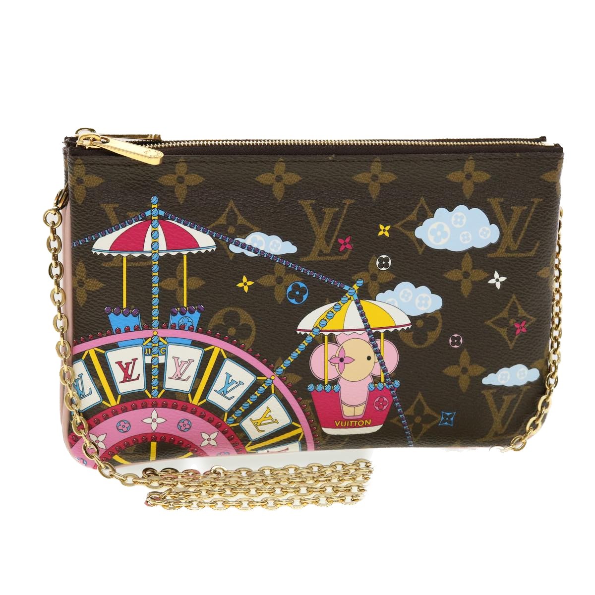 Louis Vuitton Double Zip Pochette Limited Edition Vivienne Xmas Monogram Canvas Brown Canvas Clutche & Pouche Bag (Pre-Owned)
