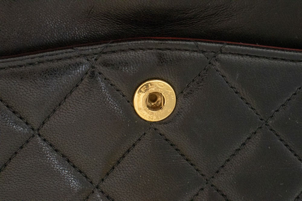 Chanel Vintage Classic Double Flap Quilted Lambskin Black Leather Shoulder Bag Bag (Pre-Owned)