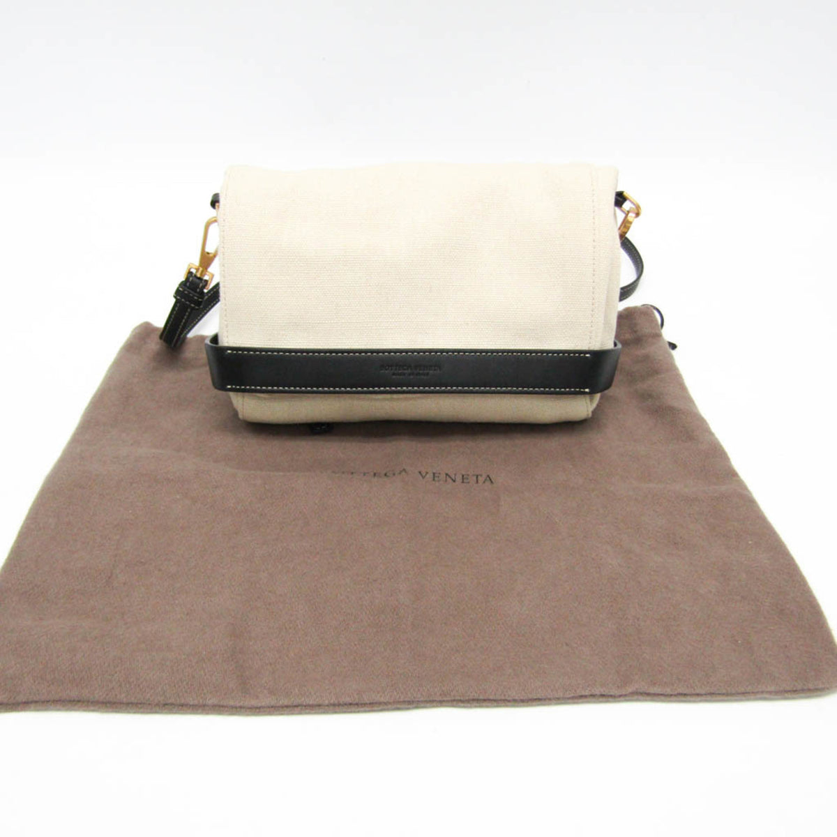 Bottega Veneta Fold Over Canvas With Leather Beige Canvas Crossbody Bag Bag (Pre-Owned)