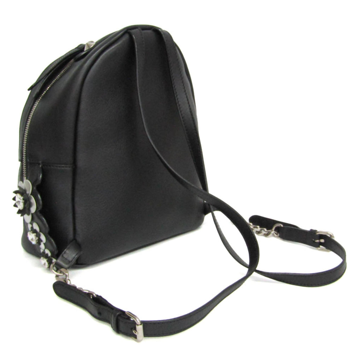 Fendi By The Way Leather With Crystals Black Leather Backpack Bag (Pre-Owned)