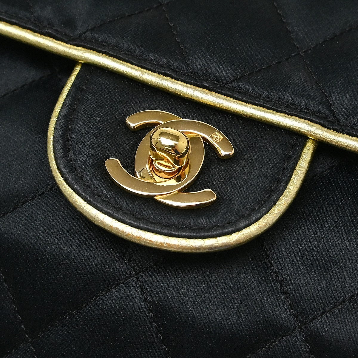 Chanel Vintage Square Classic Single Flap Quilted Satin Black Satin Handbag (Pre-Owned)