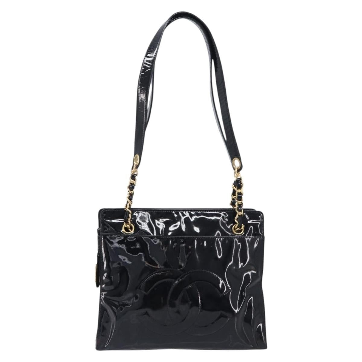 Chanel Coco Mark Patent Leather Black Patent_Leather Shoulder Bag Bag (Pre-Owned)