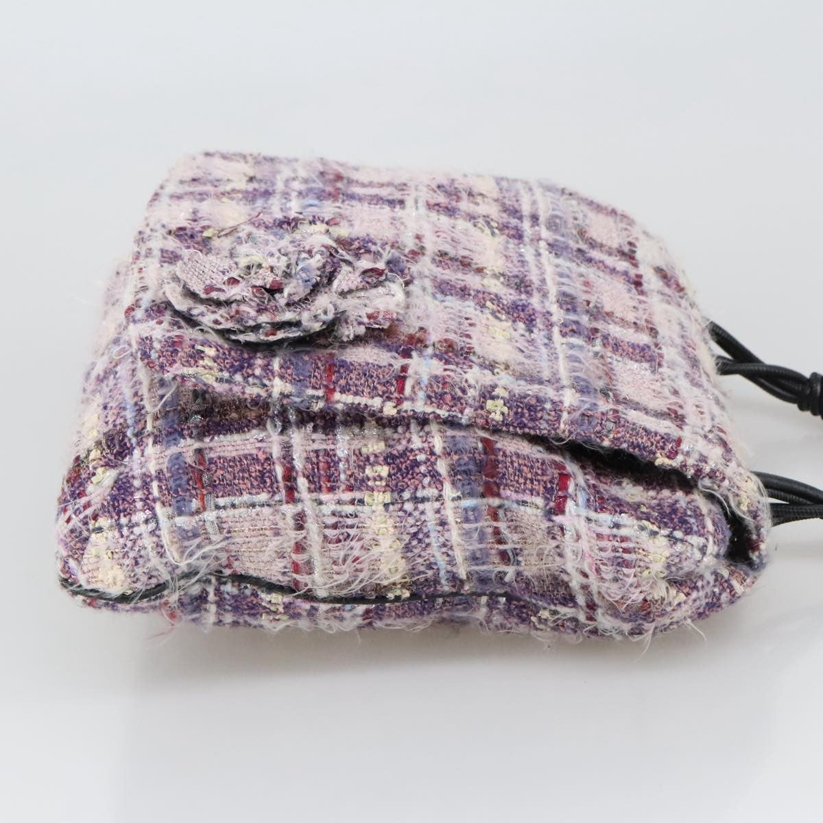Chanel Camellia Messenger Tweed Purple Canvas Shoulder Bag Bag (Pre-Owned)