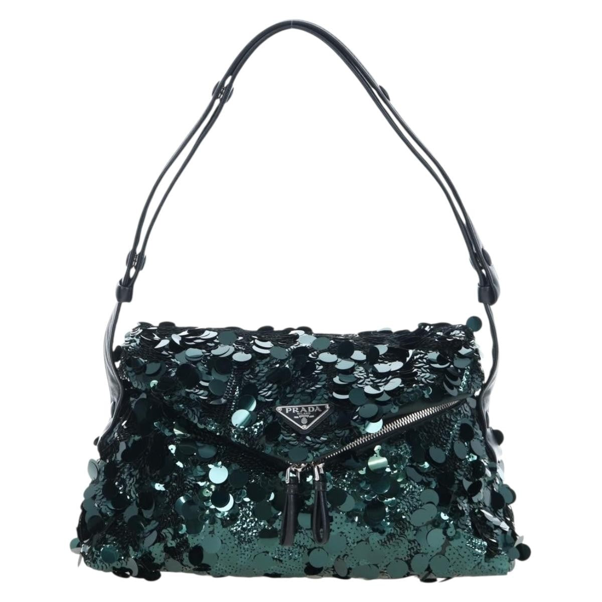 Prada Shoulder Sequins Green Synthetic Shoulder Bag Bag (Pre-Owned)