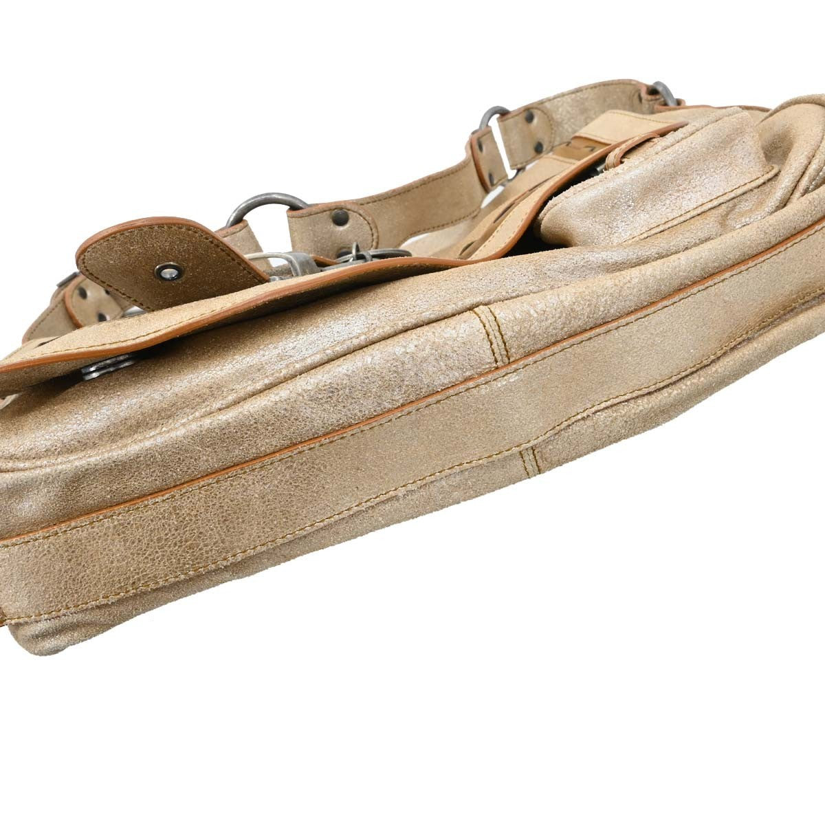 Christian Dior Vintage Gaucho Double Saddle Leather Gold Leather Handbag (Pre-Owned)