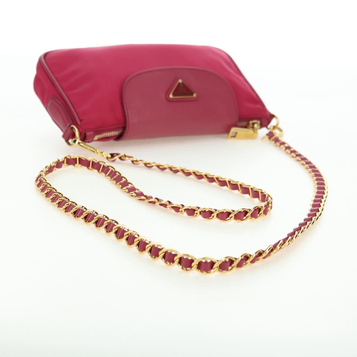 Prada Chain Tessuto And Saffiano Leather Pink Nylon Shoulder Bag Bag (Pre-Owned)